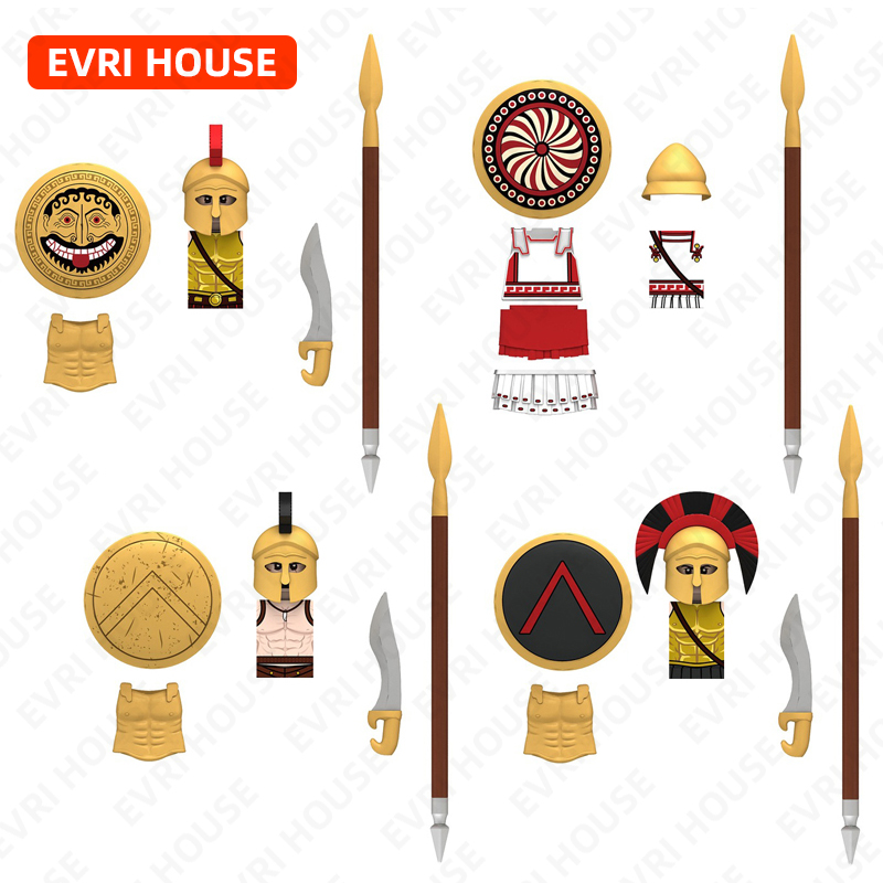 Building Block Mini - دمى ومجسمات شخصيات المحاربين الإثينيين المتقشفين